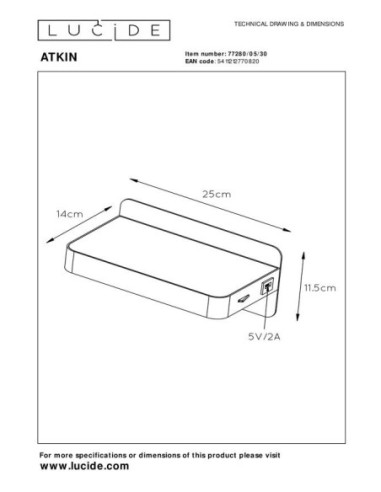 Lampe de chevet / Applique mural LED 1x6W 3000K 350 LM Noir - Lucide - ATKIN