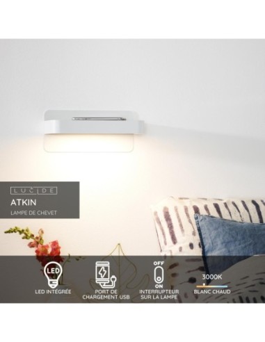Lampe de chevet / Applique mural LED 1x6W 3000K 350 LM Blanc - Lucide - ATKIN