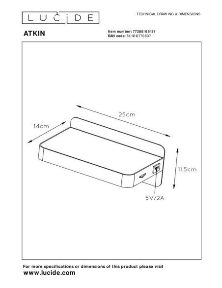 Lampe de chevet / Applique mural LED 1x6W 3000K 350 LM Blanc - Lucide - ATKIN
