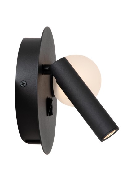 Matiz de Lucide -  lampe de chevet + liseuse orientable + prise USB - métal noir et verre opalin