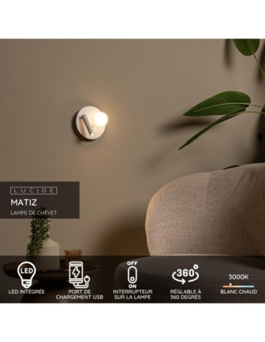 Matiz  de Lucide - Applique murale Led rotative 2 sources lumineuses blanche