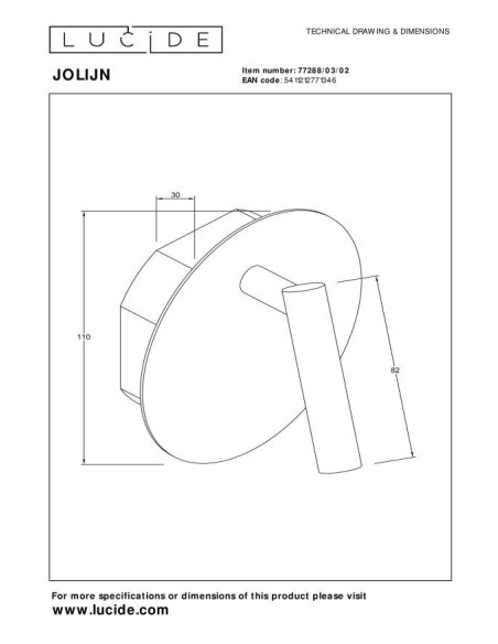 Jolijn  de Lucide - Applique murale Led rotative - dessin technique