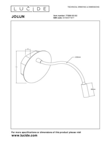 Jolijn de Lucide -  Applique murale Led magnétique rechargeable - dessin technique