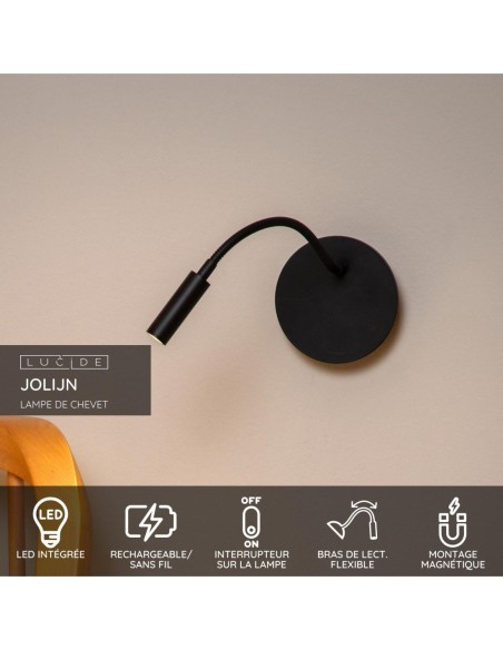 Lucide -  Jolijn - Applique murale Led magnétique rechargeable noire