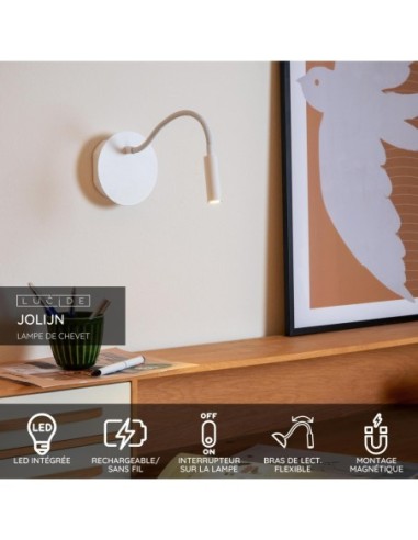 Lucide -  Jolijn - Applique murale Led magnétique rechargeable blanche