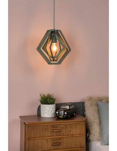 Mauro de Lucide -  Suspension Chambre d'enfant 1xE27 vert - particules de bois