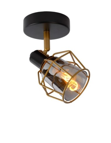 Plafonnier Led diam 16 cm  1xE14 Noir et Verre Fumé - Lucide - NILA