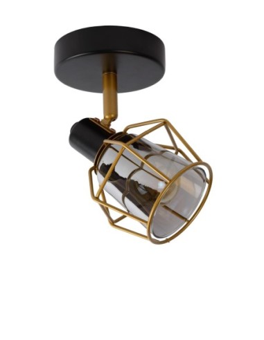 Plafonnier Led diam 16 cm  1xE14 Noir et Verre Fumé - Lucide - NILA