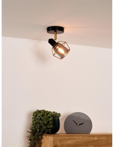 Plafonnier Led diam 16 cm  1xE14 Noir et Verre Fumé - Lucide - NILA