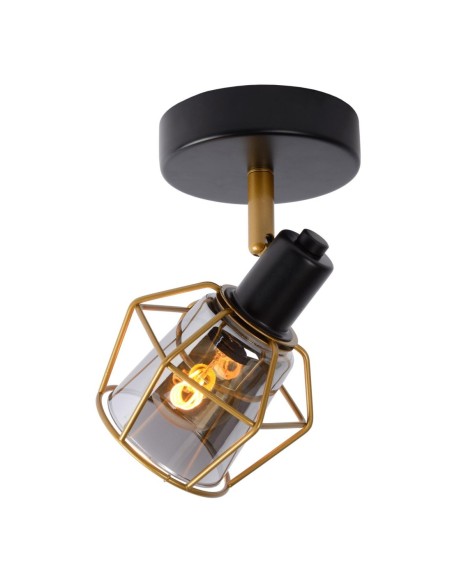 Plafonnier Led diam 16 cm  1xE14 Noir et Verre Fumé - Lucide - NILA