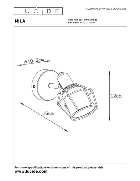 Plafonnier Led diam 16 cm  1xE14 Noir et Verre Fumé - Lucide - NILA
