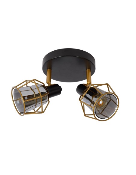 Plafonnier Led diam 20 cm  2xE14 Noir et  Verre Fumé - Lucide - NILA