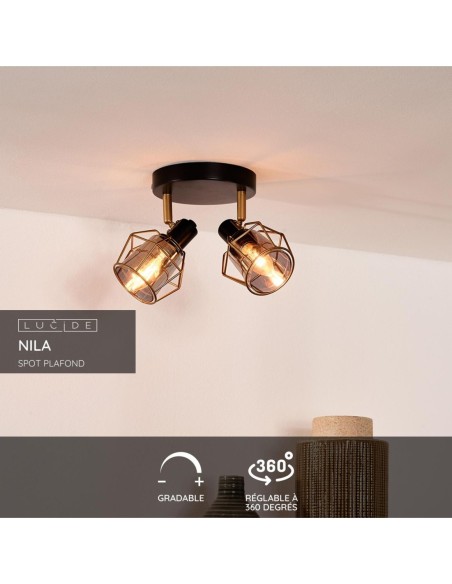 Plafonnier Led diam 20 cm  2xE14 Noir et  Verre Fumé - Lucide - NILA