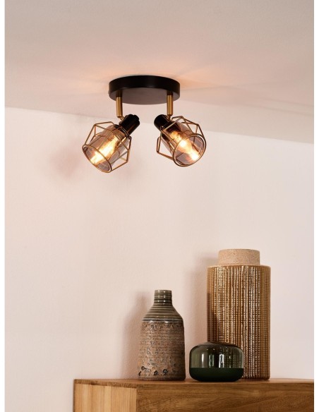 Plafonnier Led diam 20 cm  2xE14 Noir et  Verre Fumé - Lucide - NILA