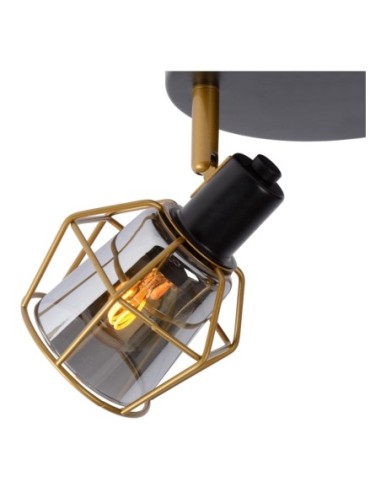 Plafonnier Led diam 20 cm  2xE14 Noir et  Verre Fumé - Lucide - NILA