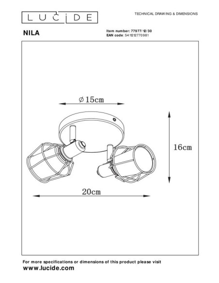 Plafonnier Led diam 20 cm  2xE14 Noir et  Verre Fumé - Lucide - NILA