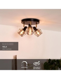 Plafonnier diam. 36 cm 3xE14 Noir et Fumé - Lucide - NILA 2