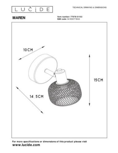 Maren  de Lucide - Spot plafond  E14 - dessin technique