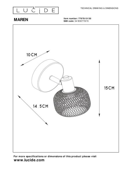 Maren de Lucide - Spot plafond  E14 - dessin technique