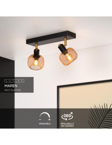 Maren de Lucide - Spot plafond  2xE14 Or Mat / noir