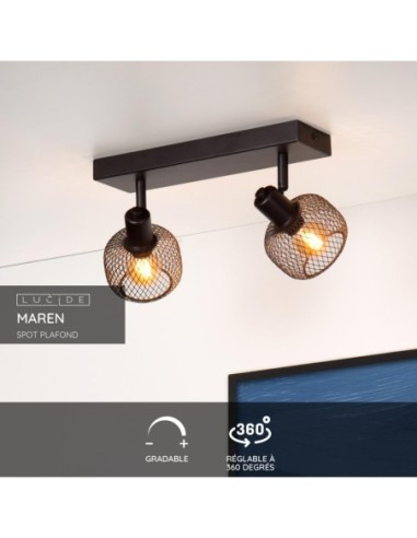 Maren de Lucide - Spot plafond  2xE14 noir Mat