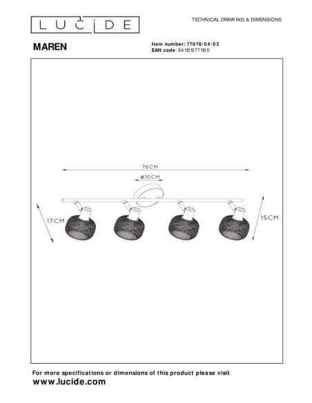 Plafonnier Led  25 W 4xE14 Or Mat / Laiton - MAREN - Lucide
