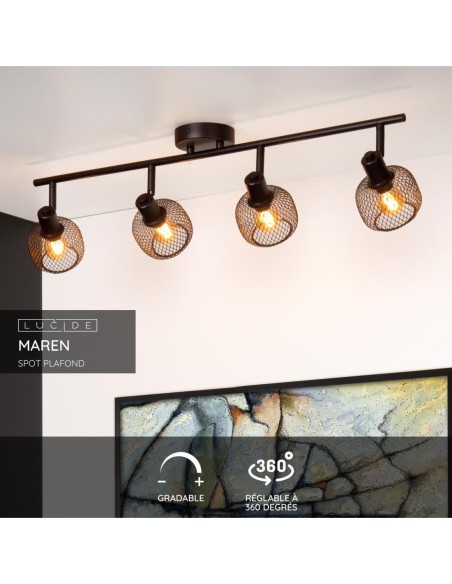 Plafonnier 25 W 4xE14 Métal Noir - MAREN - Lucide