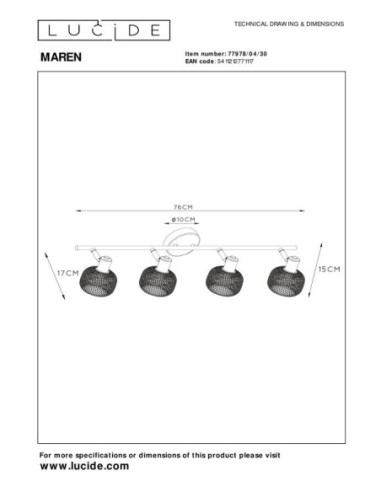 Plafonnier 25 W 4xE14 Métal Noir - MAREN - Lucide