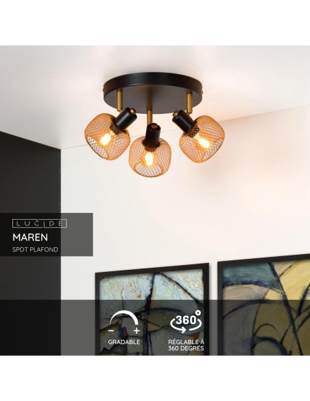 Maren de Lucide - Spot plafond Diam. 37 cm 3xE14 Or Mat / Laiton