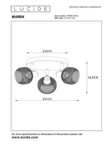 Maren de Lucide - 3 spots Or Mat / Laiton - dessin technique
