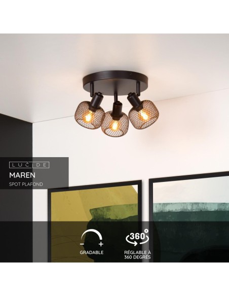 Maren - Lucide - Spot plafond Diam. 37 cm 3xE14 noir