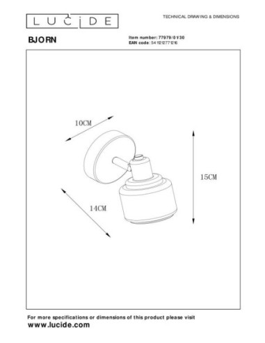 Bjorn de Lucide  - éclairage 1 spot - dessin technique