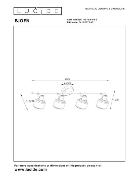 Bjorn de Lucide - 4 points lumineux - dessin technique