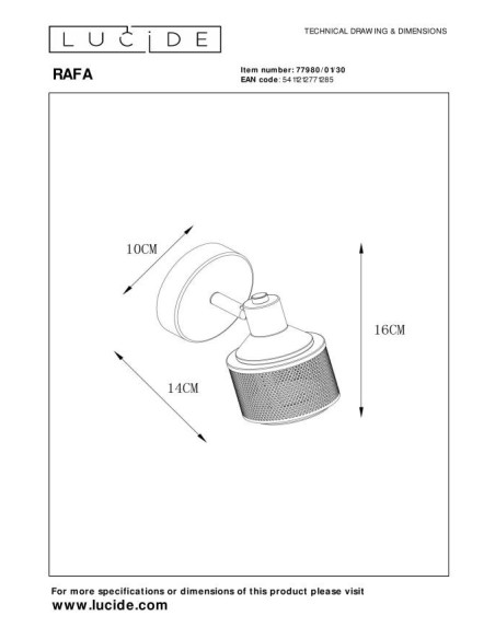 Spot plafond Rafa de Lucide - dessin technique