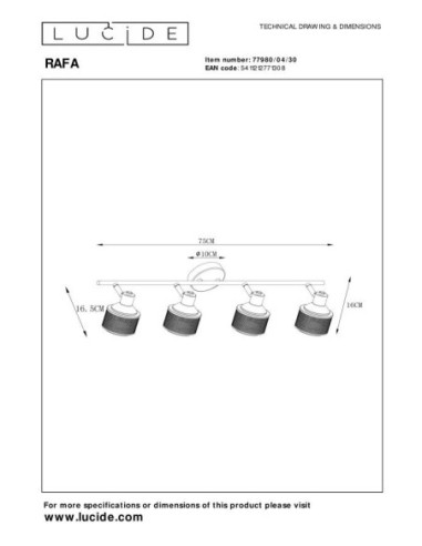Rafa de Lucide - plafonnier 4 spots - dessin technique