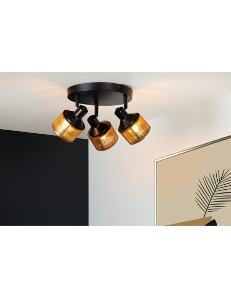 Rafa de Lucide - Spot plafond orientable 3xE14 Noir et or