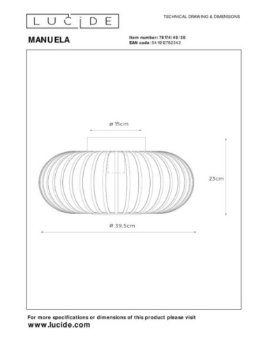 Plafonnier Manuela de Lucide - dessin technique