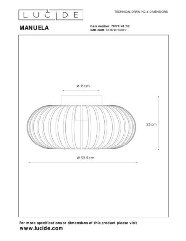 Plafonnier Manuela de Lucide - dessin technique
