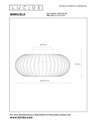 Plafonnier Manuela de Lucide - dessin technique