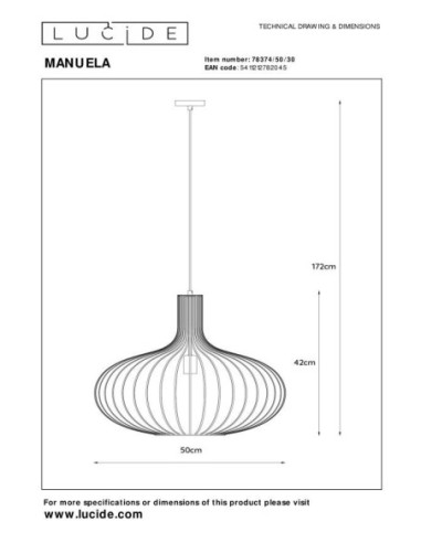 Suspension Manuela de Lucide - dessin technique