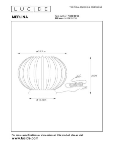 Lampe à poser Merlina de Lucide - dessin technique