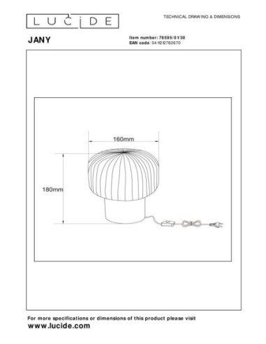 Jamy de Lucide - lampe de table culot E14 - dessin technique