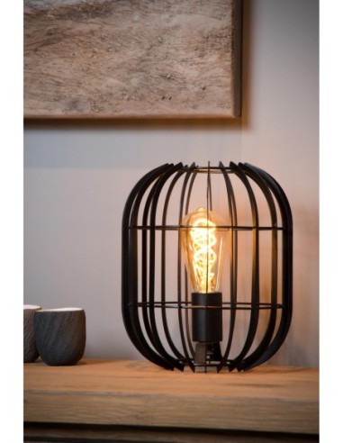 Lucide - Reda - Lampe de table forme lanterne métal noir culot E27