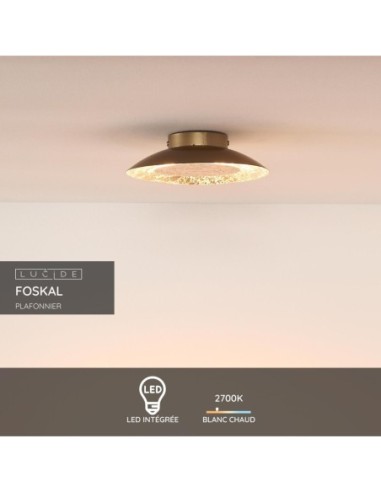 Plafonnier led intégrée - FOSKAL - Lucide - 6W , 480 lumens, 2700 K Laiton