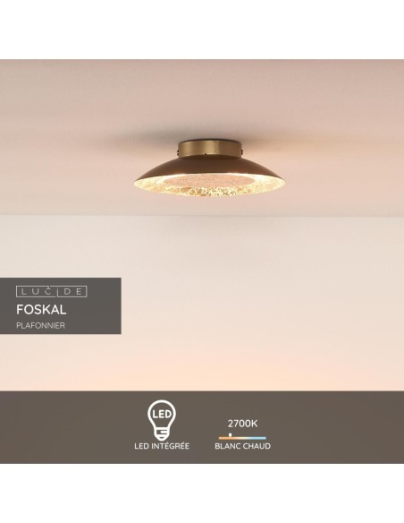 Plafonnier led intégrée - FOSKAL - Lucide - 6W , 480 lumens, 2700 K Laiton
