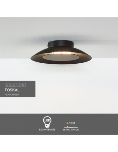 FOSKAL - Lucide -plafonnier led intégrée , 6 W, 2700 K en noir de diamètre 21,5 cm