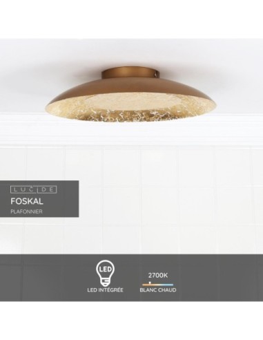 Lucide - FOSKAL - Plafonnier led intégrée ,12 W, 2700 K en Laiton