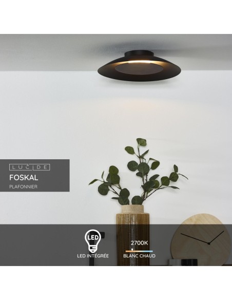 Plafonnier led 12 W, 2700 K , noir FOSKAL de lucide
