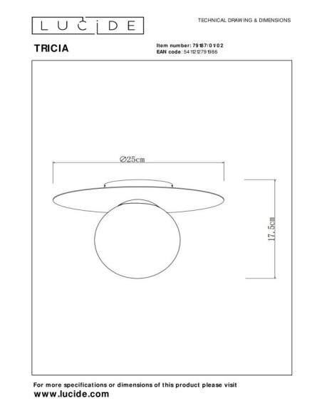 plafonnier Tricia lucide en métal et verre blanc