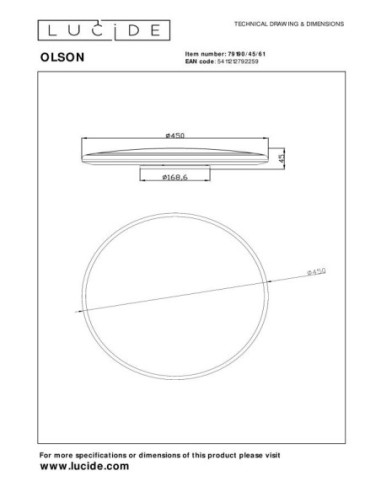 Plafonnier Led Olson de Lucide - dessin technique